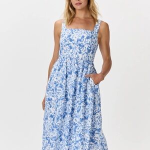 Quince Blue and White Midi Dress